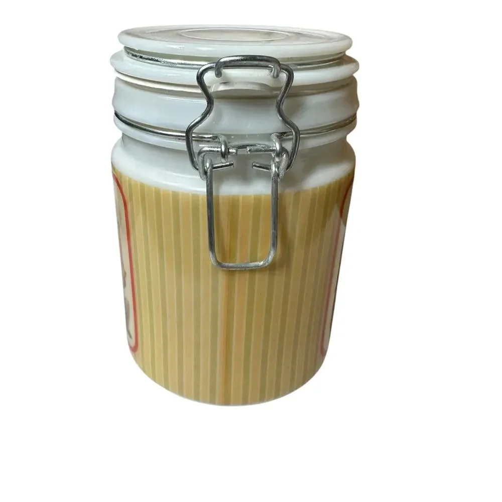 Vtg‎ Houston Harvest Christmas Teddy Bear Milk Glass Canister Hinged Lid Tea 6